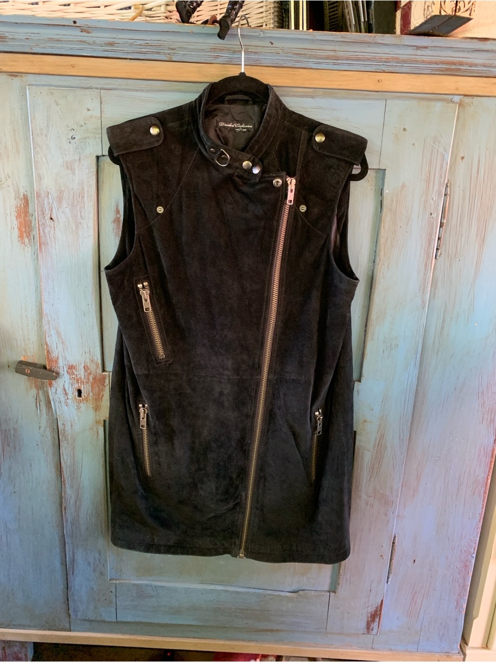 Black Suede Sleeveless Moto Vest